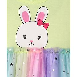 Babyhug Cotton Knit Half Sleeves Bunny Printed Frock With Bloomers & Star Print - Light Green
