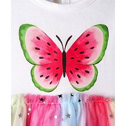 Babyhug Cotton Knit Half Sleeves Frock With Hairband & Butterfly Print - Pink & White