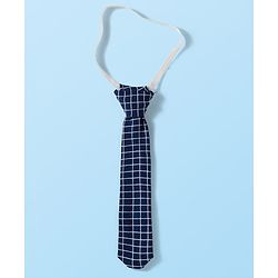 Babyhug Cotton Knit Full Sleeves Party Romper Checked Design & Tie Detailing With Cap - Grey & Navy Blue