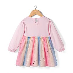 Babyhug Cotton Knit Full Sleeves Star Printed Frock With Bloomer & Headband - Pink