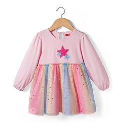 Babyhug Cotton Knit Full Sleeves Star Printed Frock With Bloomer & Headband - Pink