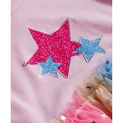 Babyhug Cotton Knit Full Sleeves Star Printed Frock With Bloomer & Headband - Pink