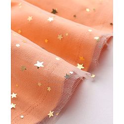 Babyhug Cotton Knit Frill Sleeves Bunny Printed Frock with Bow Applique & Foil Print - Orange & White