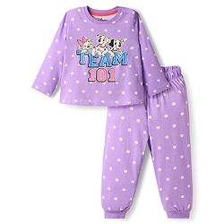 Babyhug Disney 100% Cotton Full Sleeves Round Neck Night Suit With 101 Dalmatians Graphics - Lavender