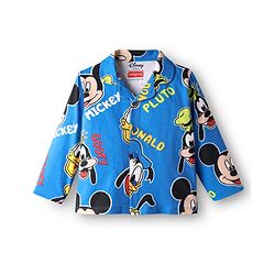 Babyhug Disney Single Jersey Knit Full Sleeves Co-ords Night Suit With Mickey & Friends Print - Blue