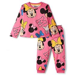 Babyhug Disney 100% Cotton Full Sleeves Night Suit With Minnie Mouse Print - Dark Pink
