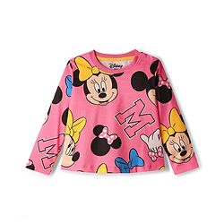 Babyhug Disney 100% Cotton Full Sleeves Night Suit With Minnie Mouse Print - Dark Pink