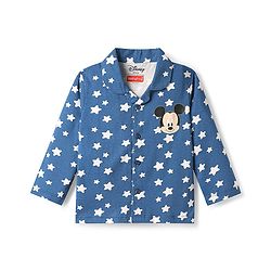 Babyhug Disney 100% Cotton Full Sleeves Front Open Co-Ords Night Suit With Mickey Mouse Graphics - Navy Blue