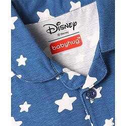 Babyhug Disney 100% Cotton Full Sleeves Front Open Co-Ords Night Suit With Mickey Mouse Graphics - Navy Blue