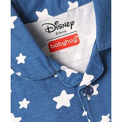 Babyhug Disney 100% Cotton Full Sleeves Front Open Co-Ords Night Suit With Mickey Mouse Graphics - Navy Blue