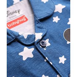 Babyhug Disney 100% Cotton Full Sleeves Front Open Co-Ords Night Suit With Mickey Mouse Graphics - Navy Blue