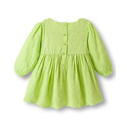 Babyhug Cotton Woven Full Sleeves Frock With Floral Embroidery - Light Green