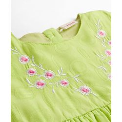 Babyhug Cotton Woven Full Sleeves Frock With Floral Embroidery - Light Green