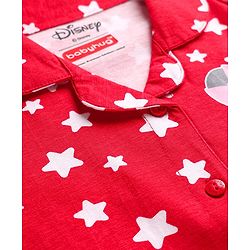 Babyhug Disney Single Jersey Knit Full Sleeves Night Suit With Minnie Mouse Print - Red