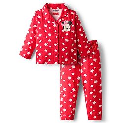 Babyhug Disney Single Jersey Knit Full Sleeves Night Suit With Minnie Mouse Print - Red