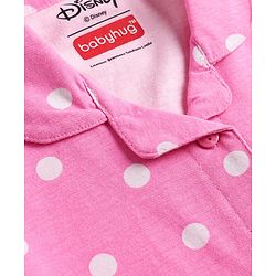 Babyhug Disney Single Jersey Knit Full Sleeves Front Open Night Suit with Minnie Mouse Graphics - Pink