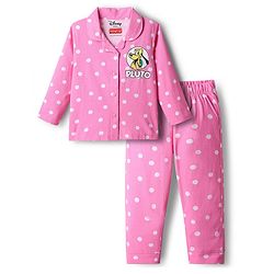Babyhug Disney Single Jersey Knit Full Sleeves Front Open Night Suit with Minnie Mouse Graphics - Pink