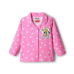 Babyhug Disney Single Jersey Knit Full Sleeves Front Open Night Suit with Minnie Mouse Graphics - Pink