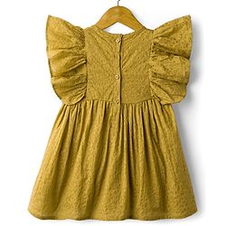 Babyhug Cotton Woven Flutter Sleeves Frock with Floral Embroidery - Olive Green