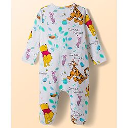 Babyhug Disney Interlock Knit Full Sleeves Footed Sleepsuit With Winnie & Friend Graphics Pack Of 2 - Green & White