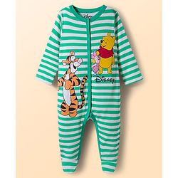 Babyhug Disney Interlock Knit Full Sleeves Footed Sleepsuit With Winnie & Friend Graphics Pack Of 2 - Green & White