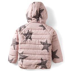 Babyhug Woven Full Raglan Sleeves Hooded Padded Jacket with Star Print - Beige