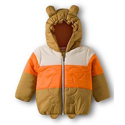 Babyhug Woven Full Sleeves Hooded Padded Jacket With Ear Applique - Beige