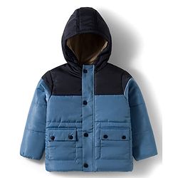 Babyhug Woven Full Sleeves Solid Hooded Padded Jacket - Blue