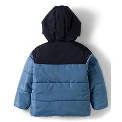 Babyhug Woven Full Sleeves Solid Hooded Padded Jacket - Blue