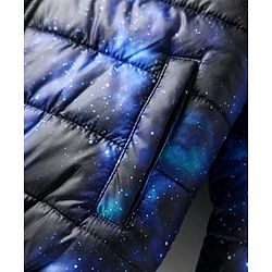 Babyhug Woven Full Sleeves Hooded Padded Jacket With Galaxy Theme Print - Navy Blue