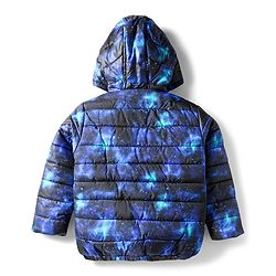 Babyhug Woven Full Sleeves Hooded Padded Jacket With Galaxy Theme Print - Navy Blue