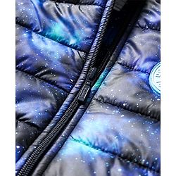 Babyhug Woven Full Sleeves Hooded Padded Jacket With Galaxy Theme Print - Navy Blue