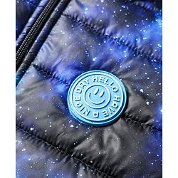 Babyhug Woven Full Sleeves Hooded Padded Jacket With Galaxy Theme Print - Navy Blue
