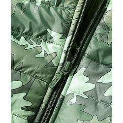 Babyhug Woven Full Sleeves Hooded Padded Jacket With Abstract Print - Olive Green