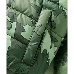 Babyhug Woven Full Sleeves Hooded Padded Jacket With Abstract Print - Olive Green