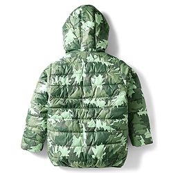 Babyhug Woven Full Sleeves Hooded Padded Jacket With Abstract Print - Olive Green