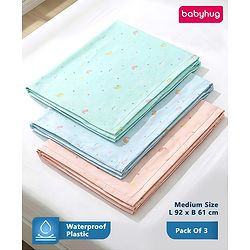 Babyhug Soft Plastic 100% Waterproof Bed Protector&Diaper Changing Sheet Dolphin Print Medium Size- Pack of 3| Easy to Clean| Travel Friendly