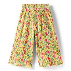 Babyhug Cotton Knit Full Length Culottes With Floral Print - Yellow