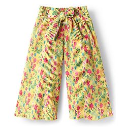 Babyhug Cotton Knit Full Length Culottes With Floral Print - Yellow