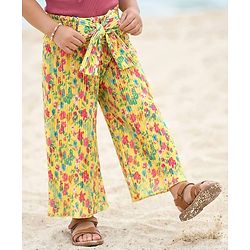 Babyhug Cotton Knit Full Length Culottes With Floral Print - Yellow