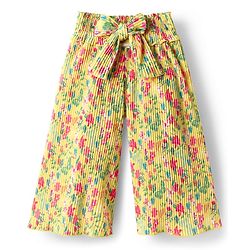 Babyhug Cotton Knit Full Length Culottes With Floral Print - Yellow