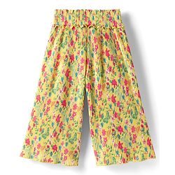Babyhug Cotton Knit Full Length Culottes With Floral Print - Yellow