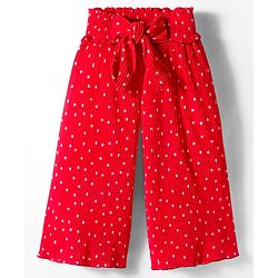 Babyhug Cotton Knit Full Length Culottes With Polka Dots Print - Red