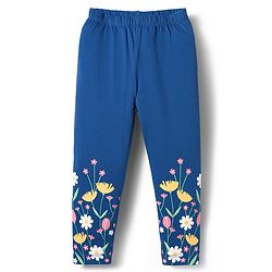Babyhug Cotton Lycra Knit Full Length Legging with Floral Print - Navy Blue