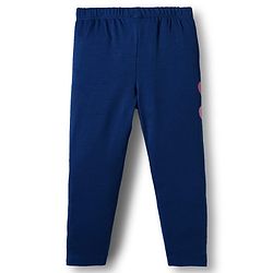 Babyhug Cotton Lycra Knit Full Length Leggings With Heart Print - Navy Blue