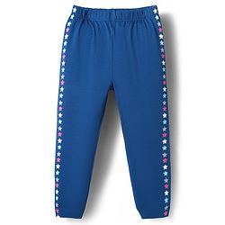 Babyhug Cotton Lycra Knit Full Length Leggings with Stars Print - Navy Blue
