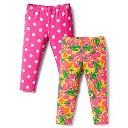 Babyhug Knit Full Length Leggings With Polka Dots & Floral Print Pack of 2  - Dark Pink & Yellow