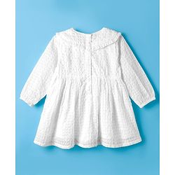 Babyhug Cotton Woven Full Sleeves Frock with Floral Embroidery - White