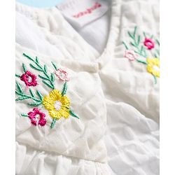 Babyhug Cotton Woven Full Sleeves Frock with Floral Embroidery - White