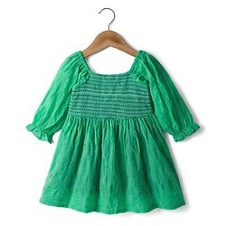 Babyhug 100% Cotton Woven Half Raglan Sleeves Frock with Thread Detailing - Green
